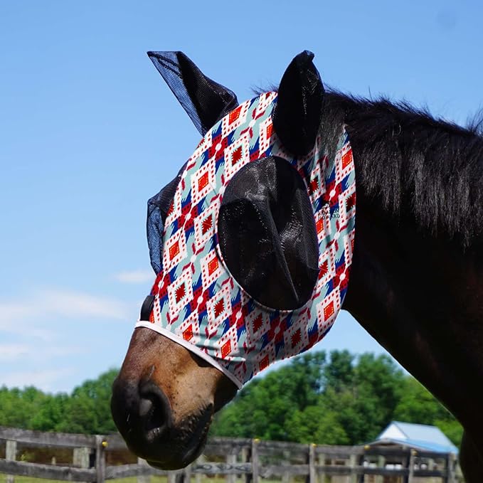Harrison Howard Super Comfort Stretchy Fly Mask Large Eye Space with UV Protection Soft on Skin with Breathability Tribal Abstract M Cob