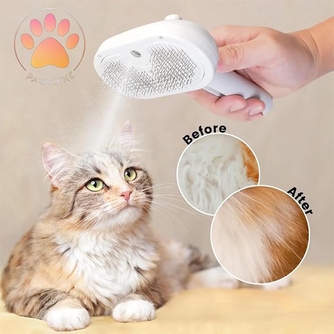 Cat steam brush โ Effective Pet Brush for Indoor Cats, Steam Technology for Shedding, Mats & Grooming โ Ideal cat brush indoor for Deep Cleaning (White)
