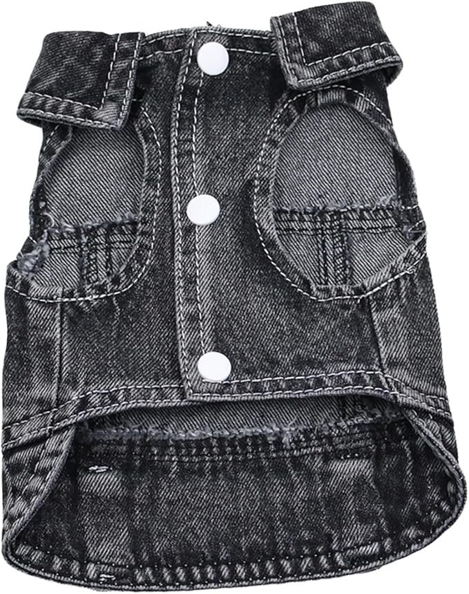 Puppy Clothes for Small Dogs Boy,Classic Western Denim Dog Coat,Dog Jeans Jacket with Leash D-Ring,Pet Cat Costumes,Cooling Harness Vest for Walking (Black, X-Small)