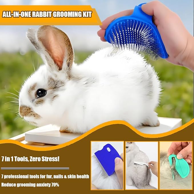 Rabbit Grooming Kit β Bunny Grooming Kit with Shedding Brush, Nail Clippers & Comb β Small Animal Grooming Supplies for Rabbits, Guinea Pigs, Hamsters, Ferrets - Small Pet Shedding & Care (Blue)