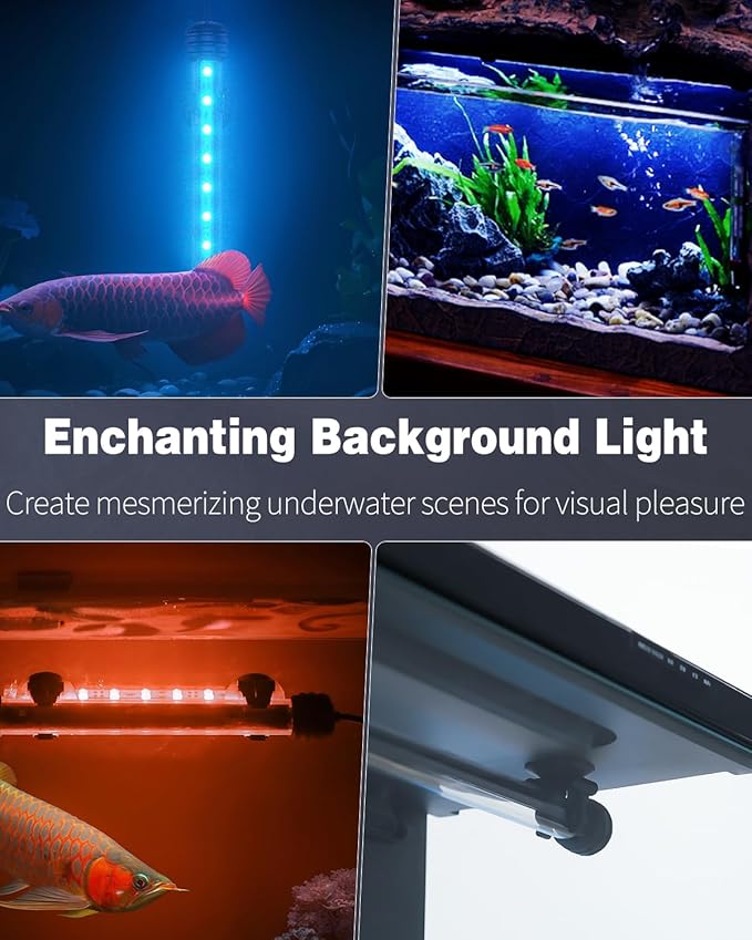 Pawfly 5.5 W Aquarium LED Light 19 Inch Underwater Fish Tank Light with Timer Auto On/Off Fish Tank Background Light with 8 Lighting Modes Submersible Multi-Colored Tube Light for Decoration