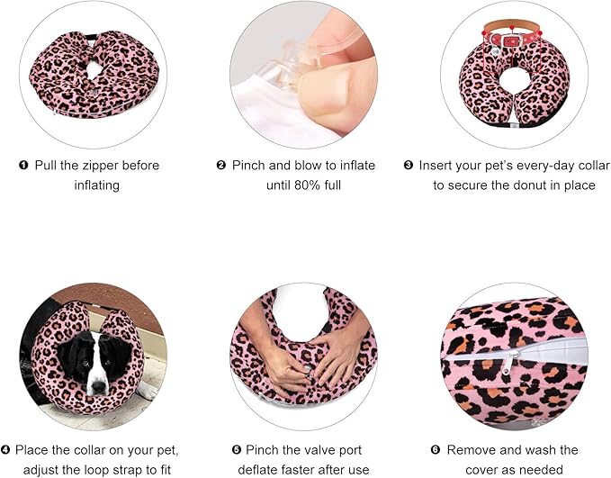 CuteBone Inflatable Soft Dog Cone with Removable Fleece Covers for Small/Medium/Large Dogs and Cats After Surgery GWB10S