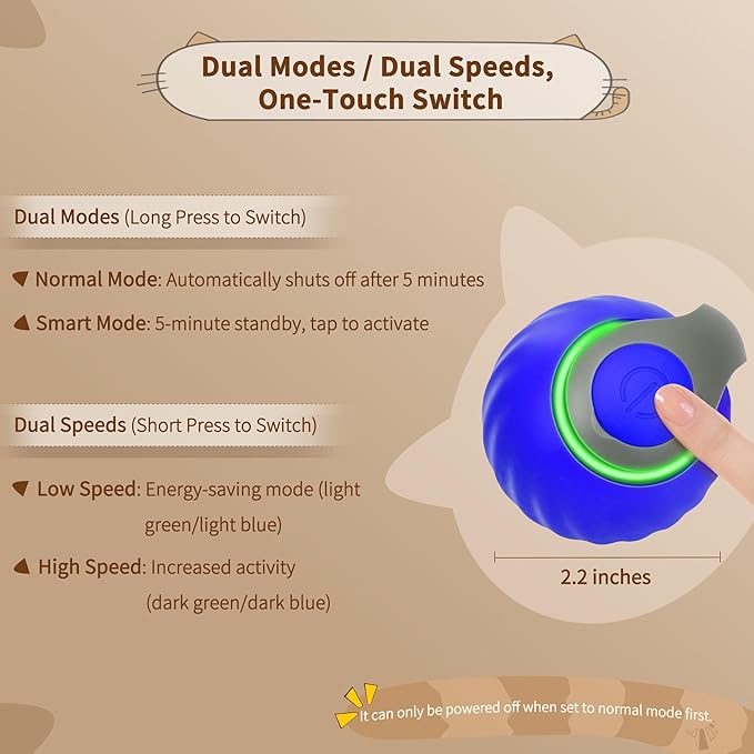 Speedy Tail 2.0 Interactive Cat Toy β Smart Self-Rolling Cat Ball with Feather Tail, Automatic Moving Motorized Toy for Indoor Cats, Chasing & Hunting Fun (Blue)