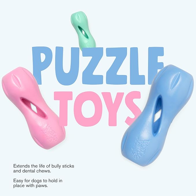 WEST PAW Zogoflex Qwizl Dog Puzzle Treat Toy – Interactive Chewing for Dogs – Dispenses Pet Treats – Brightly-Colored Dog Enrichment Toy for Aggressive Chewers, Fetch, Catch, Small 5.5", Bubblegum