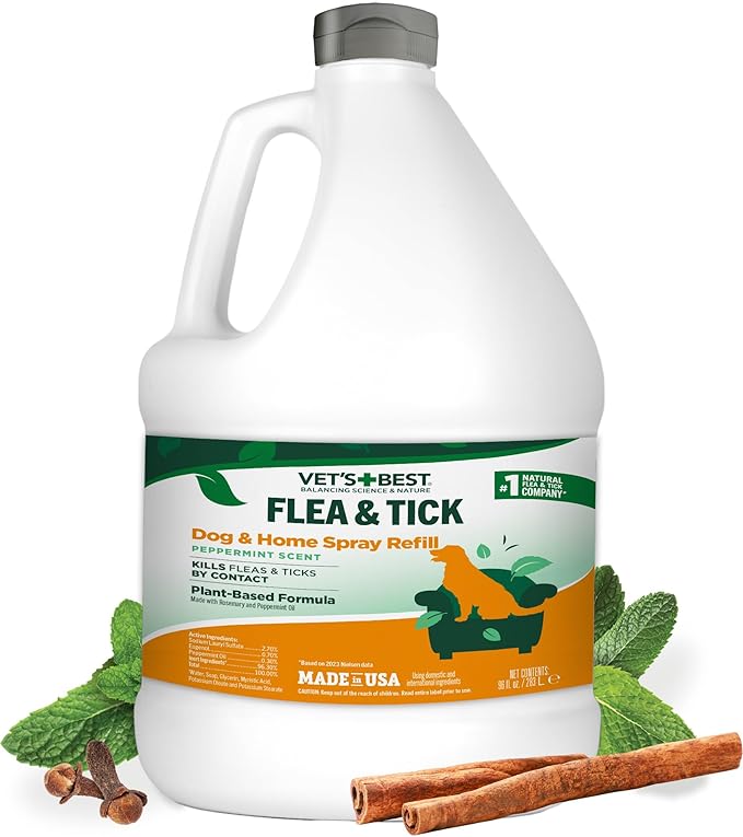 Vet’s Best Flea and Tick Home Spray – Plant-Based Flea and Tick Treatment for Dogs and Indoor Use – Natural Essential Oil Spray for Flea Control in The Home – Made in USA – 96 oz Refill