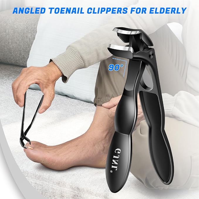 Toenail Clippers for Seniors Ingrown Thick Toenails, 2025 Angled Head Toe Nail Clippers with Catcher, Heavy Duty 45° Slanted Toenail Clippers, 37mm Wide Opening Nail Cutter with Long Handle, 6PCS
