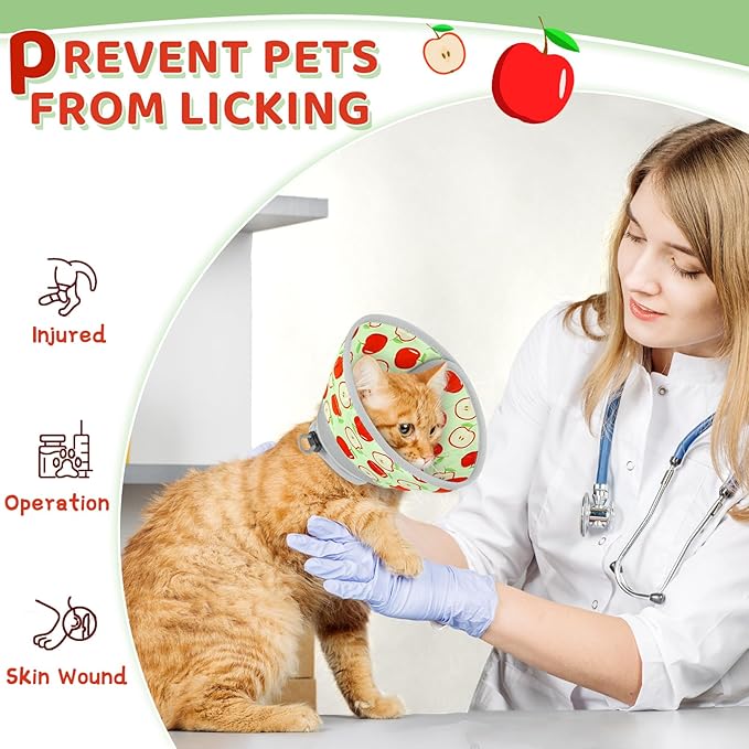 Cat Cone Collar Soft to Stop Licking, Adjustable, Foldable Lightweight Kitten Cones After Surgery Recovery for Cats & Kittens, Cat Cone Alternative (AppleRed, M)