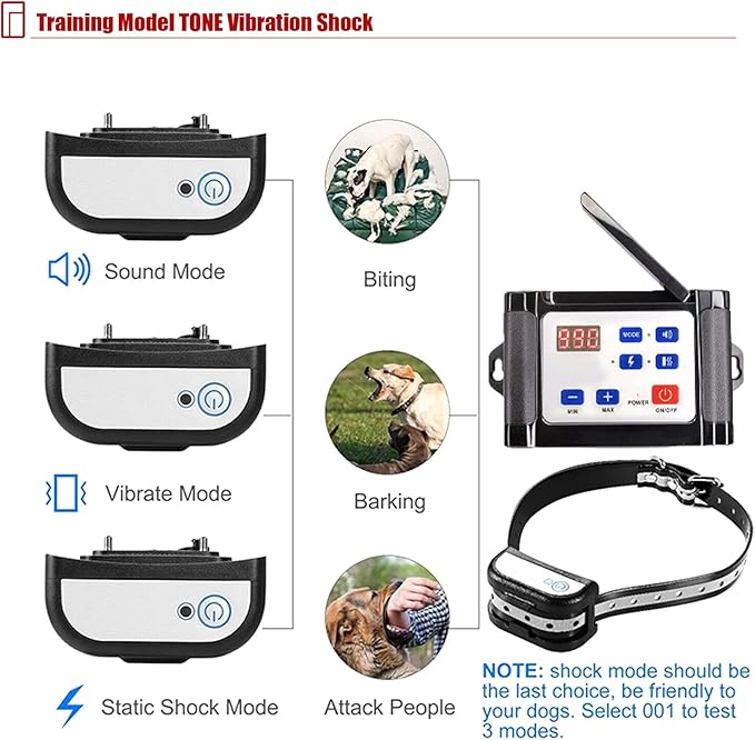 2 in 1 Wireless Dog Fence & Remote Training Collar, 2023 Pet Containment System, Dog Electric Boundary Container System, Adjustable Control Range, Waterproof, for 1 2 3 Dogs,for2dogs