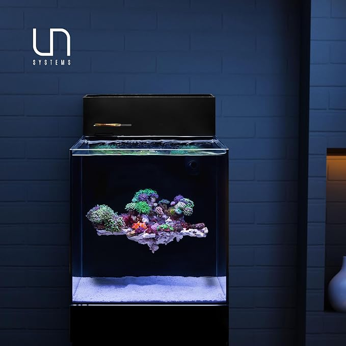 Ultum Nature Systems Dual AIO - Freshwater/Saltwater Compatible All in One Rimless Tank with Triple Chamber Filtration System, Integrated Filter Aquarium w/Leveling Mat - 7 Gallon, 30A, Black