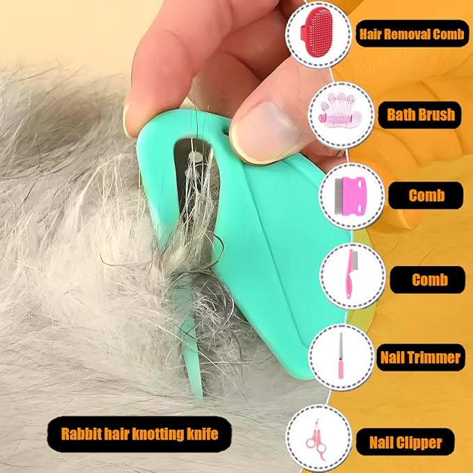 Rabbit Grooming Kit β Bunny Grooming Kit with Shedding Brush, Nail Clippers & Comb β Small Animal Grooming Supplies for Rabbits, Guinea Pigs, Hamsters, Ferrets - Small Pet Shedding & Care (Pink)