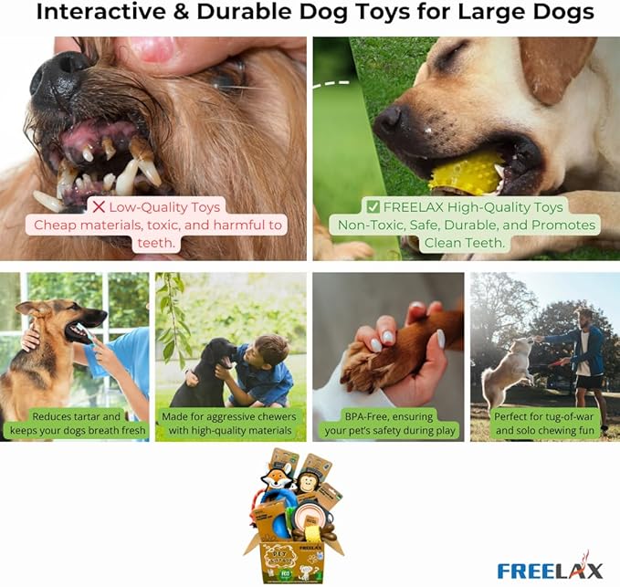 Durable Dog Chew Toys Gift Box β Eco-Friendly Teething Toys for Aggressive Chewers, Plush & Squeaky Toys, Toothbrush, Ideal Gift Basket for Medium & Large Dogs