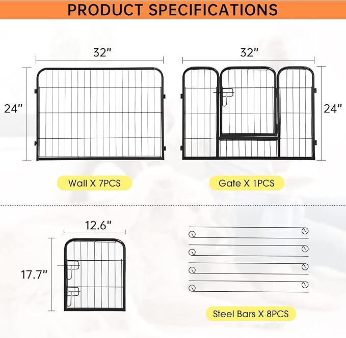 BestPet Dog Playpen Indoor 24 inch 8 Panels Metal Dog Pen Pet Dog Fence Outdoor Exercise Pen with Doors,Pet Puppy Playpen for RV Camping Yard, Black