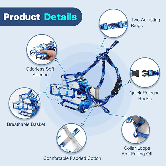 Basket Muzzle to Prevent Biting, Dog Muzzle for Large Medium Small Dogs Allows Panting Drinking Anti Chewing, Perfect for Grooming Trimming Training and Aggressive Reactive Dogs (Blue, Size 3)