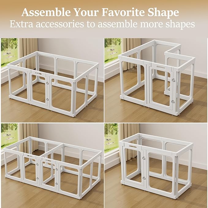 Clear Acrylic Dog Playpen with Door, for Puppy Cat Rabbit Transparent Pet Pen, Dog Playpen Indoor, Dog Fence, Easy Assemble & Cleaning Dog Pen for Small & Medium Dogs (29.5“ Height, 14PCS)