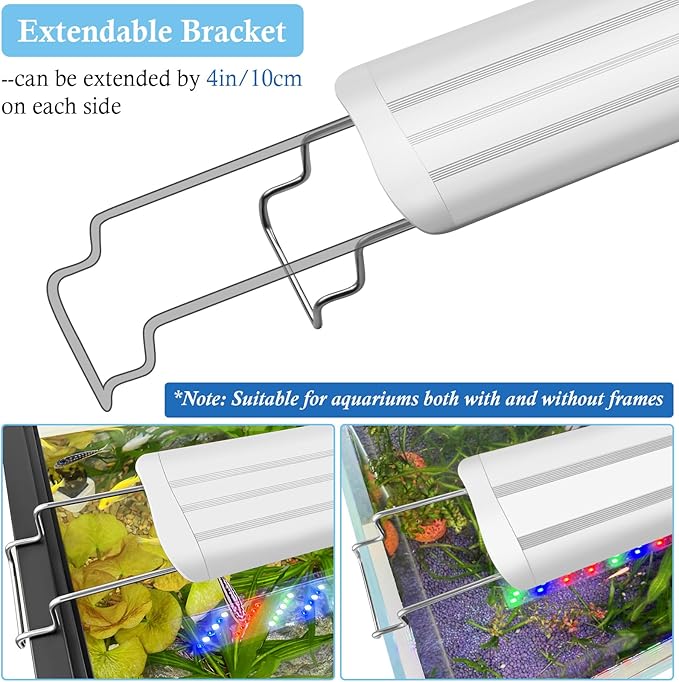 HITOP 40-44in Full Spectrum LED Aquarium Light with Timer, Auto 24/7 Lighting Cycle& 10-Level Brightness Adjustment, Fish Tank Light for Plant Growth, with Extendable Brackets