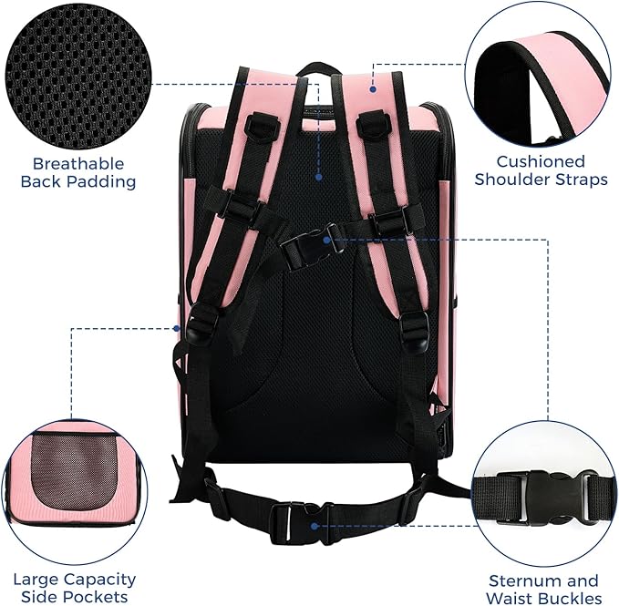 Apollo Walker Dog & Cat Carrier Backpack for 4-15lb Pets - Ventilated Safe Design with Padded Back Support, Breathable Mesh Pet Backpack for Hiking, Travel, Outdoor (Pink)