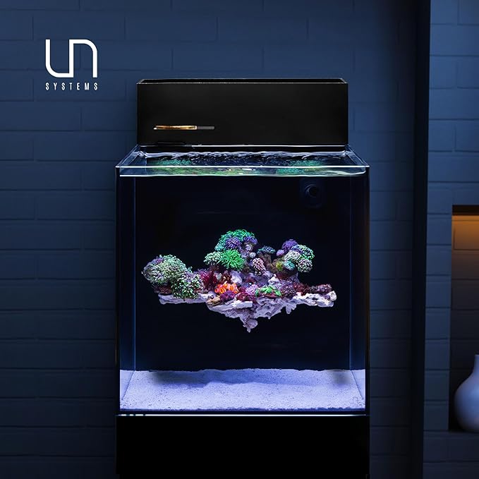 Ultum Nature Systems Dual AIO - Freshwater/Saltwater Compatible All in One Rimless Tank with Triple Chamber Filtration System, Integrated Filter Aquarium w/Leveling Mat - 17 Gallon, 40A, Black