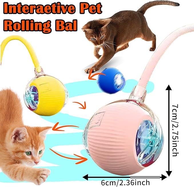 Cat Ball Toy,New Interactive Rolling Cats Dog Toy Balls 360° Smart Automatic Rolling Pet Ball, Fast Moving Toy for Dog,Interactive Toys for Cats (Pink)