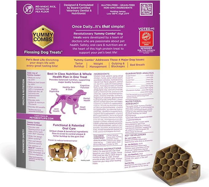 Dog Dental Treats – Vet VOHC Approved – Delicious Chicken Protein – Removes Tartar with Cleaning Comb Shape – Dental Dog Treats for Medium Dogs (36oz, 45 Count)