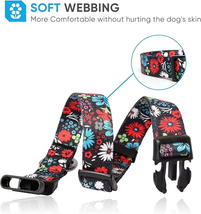 HEELE Dog Collar, Adjustable Soft Dog Collar for Small Medium Large Dogs,Floral Patterned Puppy Collars with Quick Release Buckle M Length 13.39''-20.87''