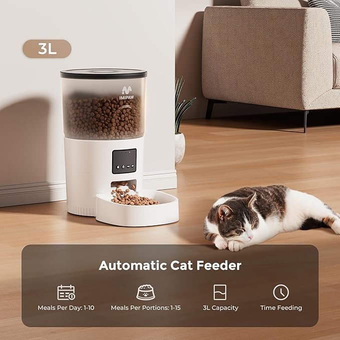 Automatic Cat Feeder - 3L Pet Dry Food Dispenser with Timed Programmable Portion Control, Dual Power Backup, Easy Set Up, 10 Meals Per Day for Cats and Puppies(Remote Not Supported)