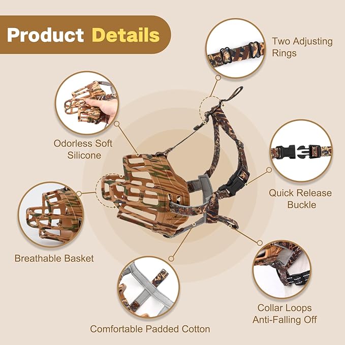 Basket Muzzle to Prevent Biting, Dog Muzzle for Large Medium Small Dogs Allows Panting Drinking Anti Chewing, Perfect for Grooming Trimming Training and Aggressive Reactive Dogs (Brown, Size 1)