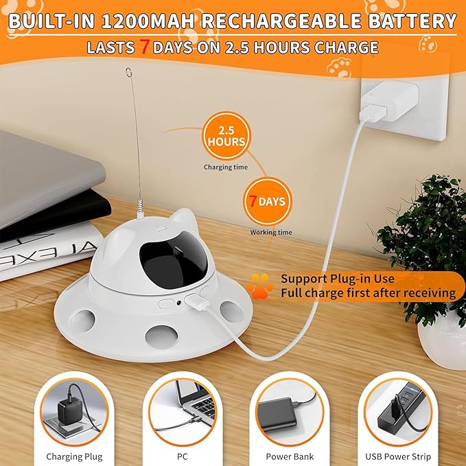 3-in-1 Cat Laser Toy & Interactive Automatic Motion-Activated Kitten Toy ā 6 Holes Whack-A-Mole Feather & Moving Ambush Fun ā USB Rechargeable, Apply to ā Indoor Exercise for Cats of All Breeds