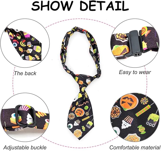 PET SHOW 10pcs Halloween Medium Dog Ties Neckties for Large Dogs Adjustable Holiday Grooming Accessories Neck Ties Bowties Girl Boy Festival Costumes Assorted Puppies Cats Party Favor