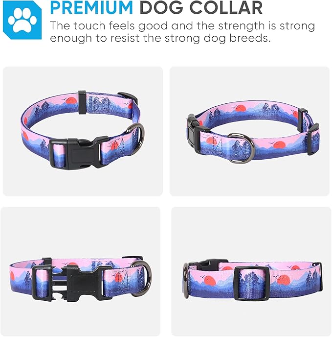 HEELE Dog Collar, Adjustable Soft Dog Collar for Small Medium Large Dogs,Floral Patterned Puppy Collars with Quick Release Buckle L Length 15.94''-25.59'