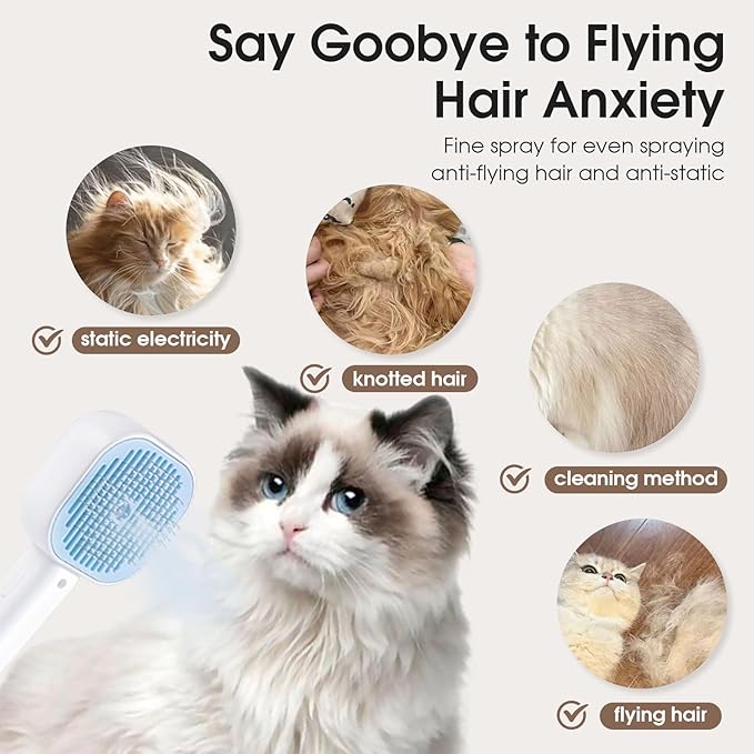 Cat Steam Brush,3 In 1 combs for indoor cats,pet steam brush for shedding,Dog shedding for Long and Short Hair Dogs and Cats Pet Grooming Brush Remove Tangled Loose Hair (Blue)