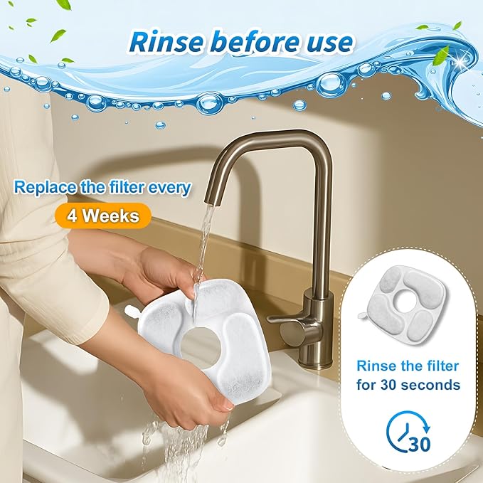 Cat Fountain Filters for 95 oz/2.8 Liter Automatic Pet Fountain Cat Fountain (8 Filters+8 Sponges)