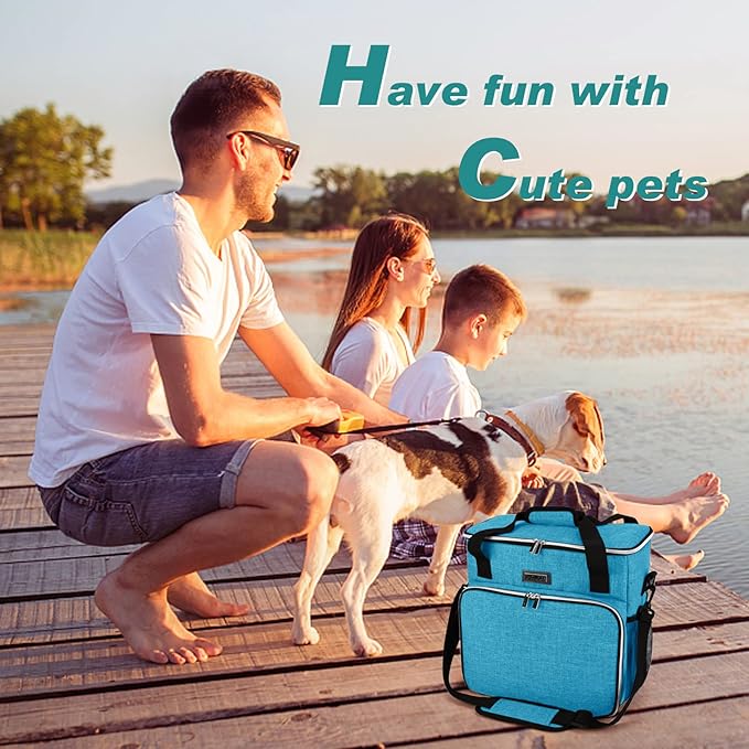 BAGLHER Dog Travel Bag, Pet Travel Bag (ALL Pet Travel Supplies), With 2 Pet Food Containers and 2 Collapsible Silicone Bowls; Essential Kits for Pet Travel Sky Blue