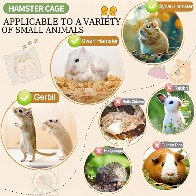 8 in 1 Clear Acrylic Hamster Cage with All Accessories,13.5''L* 10''W* 13''H Dwarf Hamster Cage,Small Hamster Habitat,Garden Style Mouse Cage for Pet Mice,Hamster Enclosure(1-Layer,Pink)