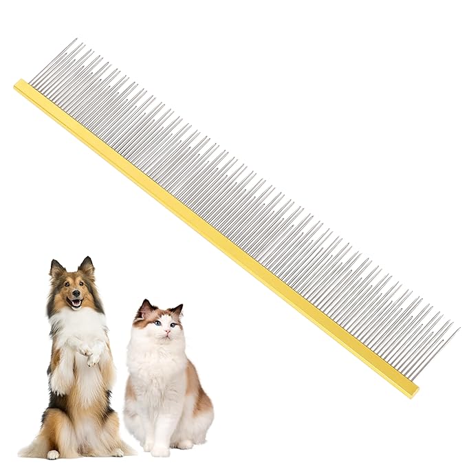 8.5 Inch Dual Tooth Pet Comb for Mats and Tangles,Professional Grooming Comb Removing Excess Hair for Long-Haired Cats and Dog Kit,Prevent Undercoat, Excess Hair,Mats and Tangles,Pet Essential