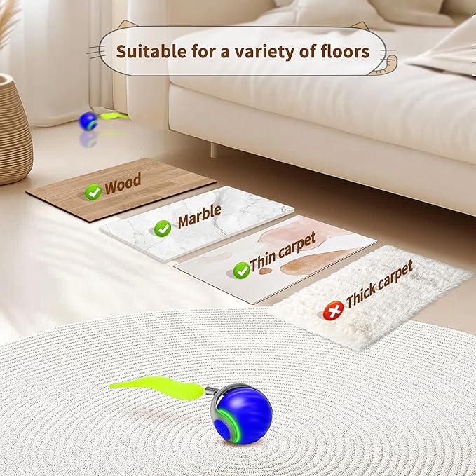 Speedy Tail 2.0 Interactive Cat Toy β Smart Self-Rolling Cat Ball with Feather Tail, Automatic Moving Motorized Toy for Indoor Cats, Chasing & Hunting Fun (Blue)