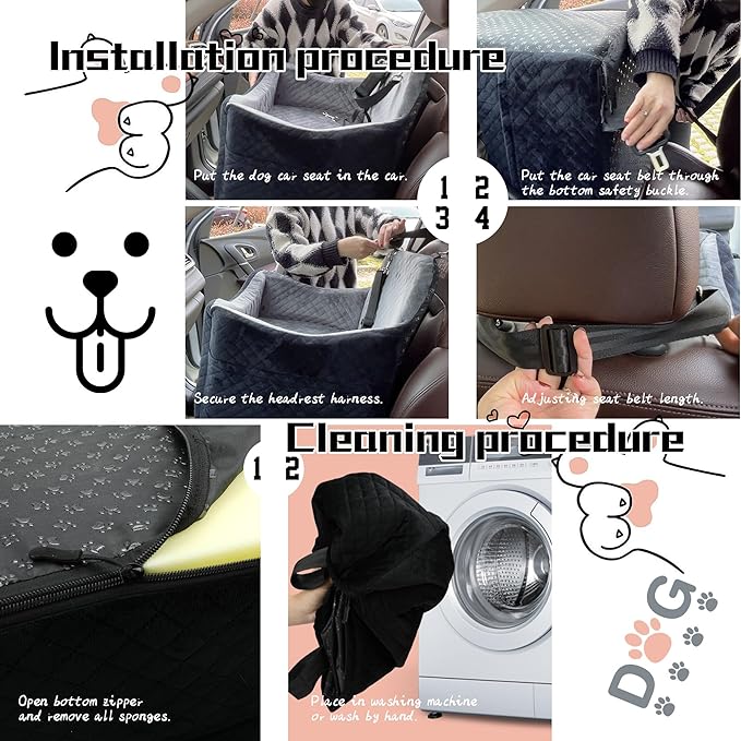 Dog Car Seat for Small/Medium Dogs,Pet Booster Seat with Harness,Memory Foam and Velvet,Safety Comfy Car Travel Pets Carrier,Interior Elevate,Washable and Detachable,Storage Pocket.(H-Black/Brown)