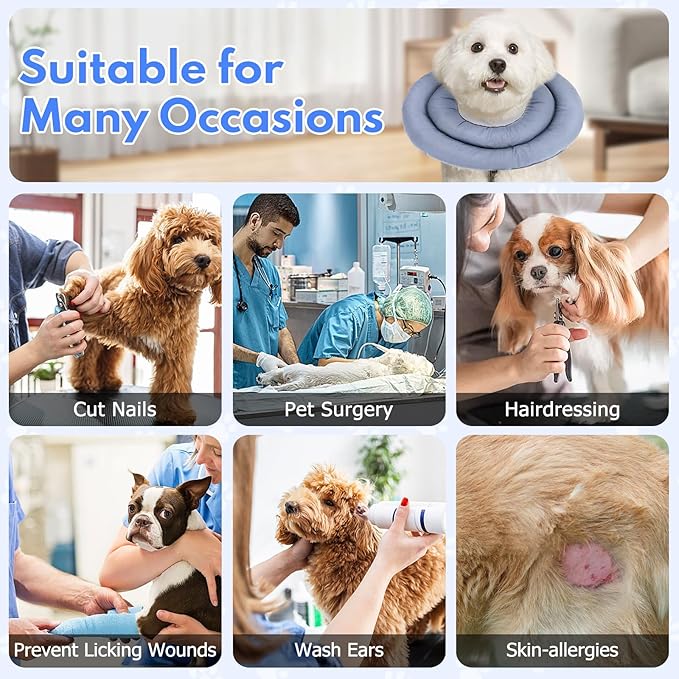 Dog Recovery Collar, Breathable Adjustable Soft Dog Cone, Waterproofing Cat Neck Cone, Pet Donut Collar After Surgery (Blue Gray, L)