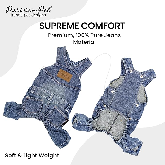 Parisian Pet Denim Overall - Blue Dog Jeans Outfit - Breathable Puppy Jumpsuit Costumes - Machine Washable Overall for Dogs - Dog Clothes for Large Dogs - 2XL