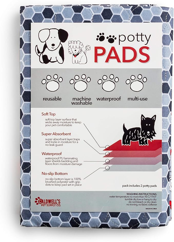 Caldwell's Pet Supply Co. 30x36 Potty Pads, Washable Pee Pads for Dogs, Reusable Pee Pad for Dogs, Puppy Potty Mat, Whelping Rug, Reusable Puppy Mat, Waterproof Rug for Dog, for Medium Dog (Set of 2)