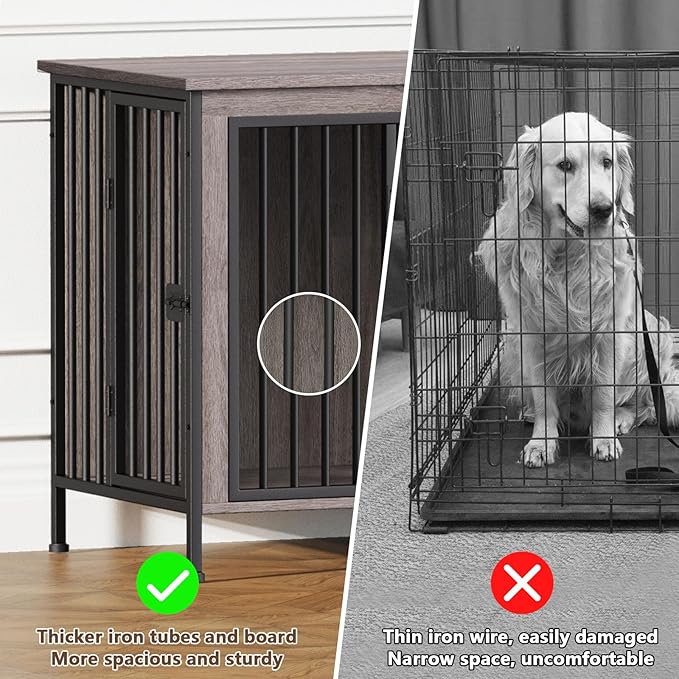 EasyCom 63" Dog Cage Furniture for 2 Pets with Divider, XL Wooden Double Dog Crate Furniture TV Stand for Mideum Breed, Durable and Sturdy