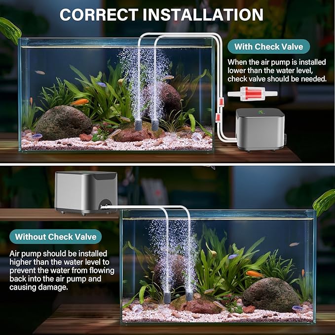 hygger Aquarium Air Pump 10W 285GPH Ultra Quiet Powerful Fish Tank Air Pump with Adjustable Knob Dual Outlets Air Stone Fish Tank Bubbler Aerator for Up to 600 Gallon Tank