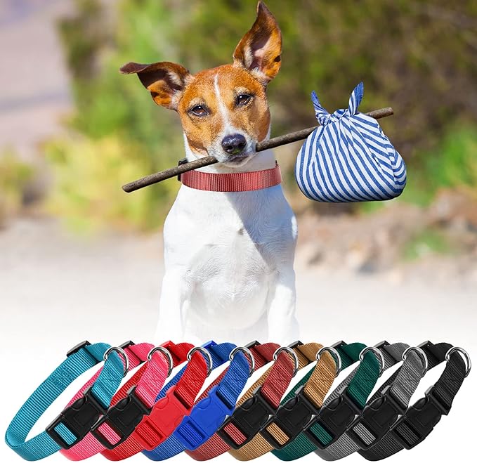 9 Pieces Adjustable Dog Collar for Animal, Soft Nylon Pets Puppy Collar with Quick Release Buckle Holder Bulk for Dogs Walking Running Training(Large,Retro Colors)