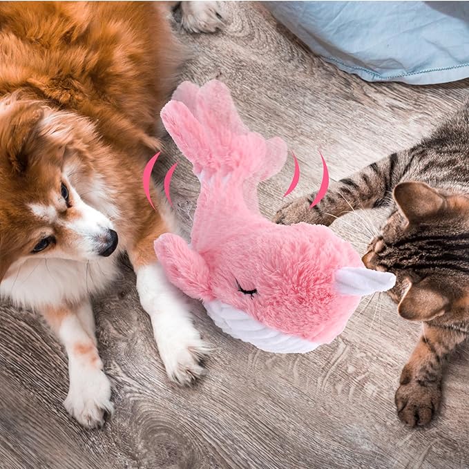 BABORUI Interactive Dog Toys Whale, Squeaky Dog Toys, Rechargeable Moving Dog Chew Toys for Small/Medium/Large Dogs/Puppy to Keep Them Busy (Pink)