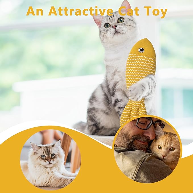 Interesting Catnip Toys Fish, 1 Pack Large Cat Toys, Soft Indoor Cat Kicker Toys, Durable and Highly Interactive Catnip Toys(Yellow Fish)