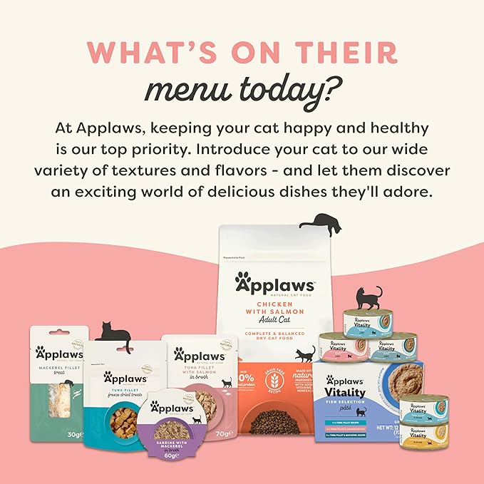 Applaws Vitality Wet Cat Food Paté, Natural Canned Cat Food, Wet Food for Cats with Added Vitamins and Minerals, Grain Free, Carrageenan Free, Tuna Fillet and Salmon (24 Count, 5.5oz Cans)