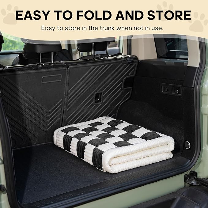 Backseat Pet Bed Mat, Non-Slip Plaid Dog Bed for Car Back Seat, Flannel Backseat Dog Bed, Fit for Backseat Extenders and Trucks SUVs (Black&White, 24.8x54 inch)