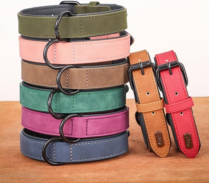 Didog Soft Padded PU Leather Dog Collar, Breathable and Adjustable Red Dog Collars for Medium Dogs, Comfortable for Daily Walk, Red, L Fit Neck 13-17"(22-44 lbs)