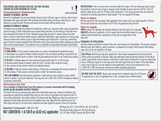 PetArmor Plus Flea and Tick Prevention for Dogs, Dog Flea and Tick Treatment, 6 Doses, Waterproof Topical, Fast Acting, X-Large Dogs (89-132 lbs)