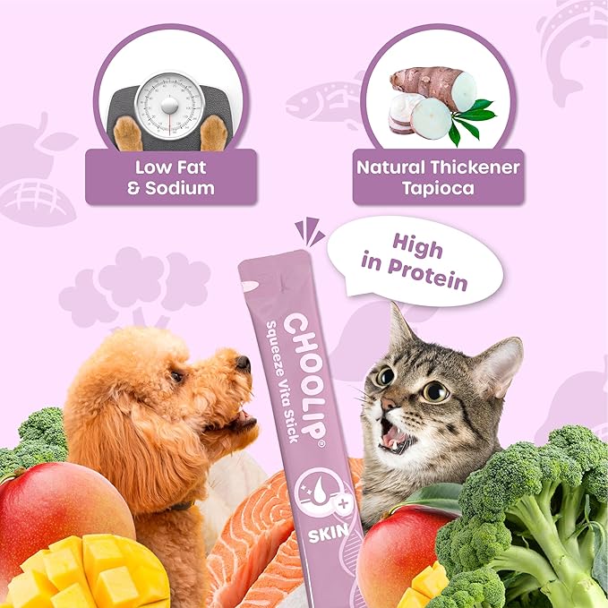 Grab & Go Squeeze Vita Stick Lickable Treats for Dogs & Cats. 49 Coat Support Sticks with Essential multivitamins. Soft and Tasty Paste for All Life Stages, Supporting Coat Health
