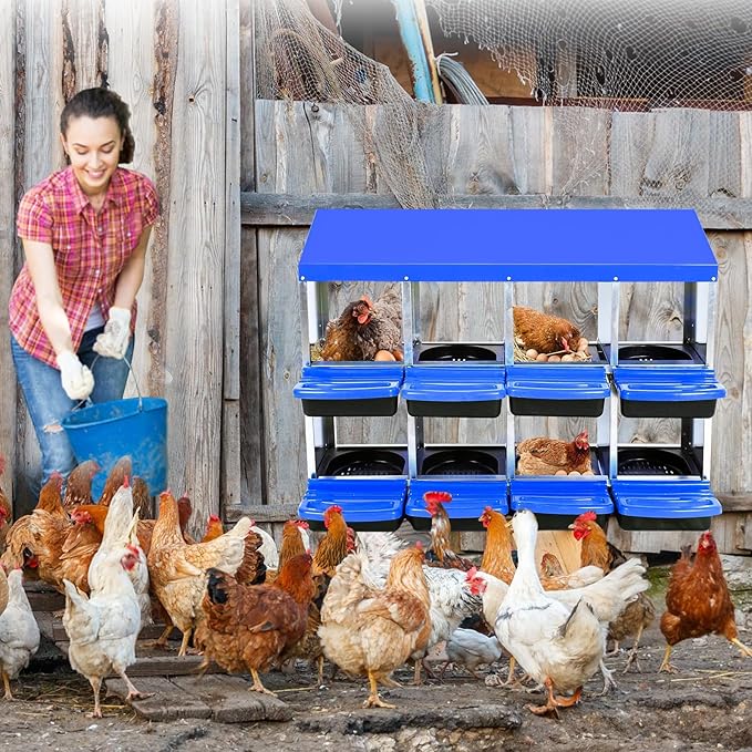 Chicken Nesting Box, 8 Hole 2 Layer Hen Nest Boxes, Roll Away Eggs Laying Boxes,Cleanable Pull Out Hen Roosting Boxes
